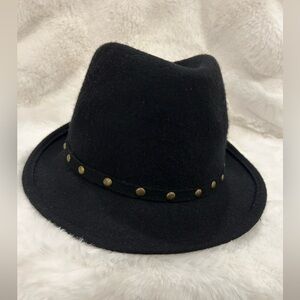 Black 💯 Wool Fedora Hat with Gold Studs